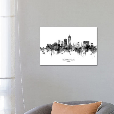 Indianapolis Indiana Skyline Name Bw by Michael Tompsett - 1 Piece Wrapped Canvas Wall Art