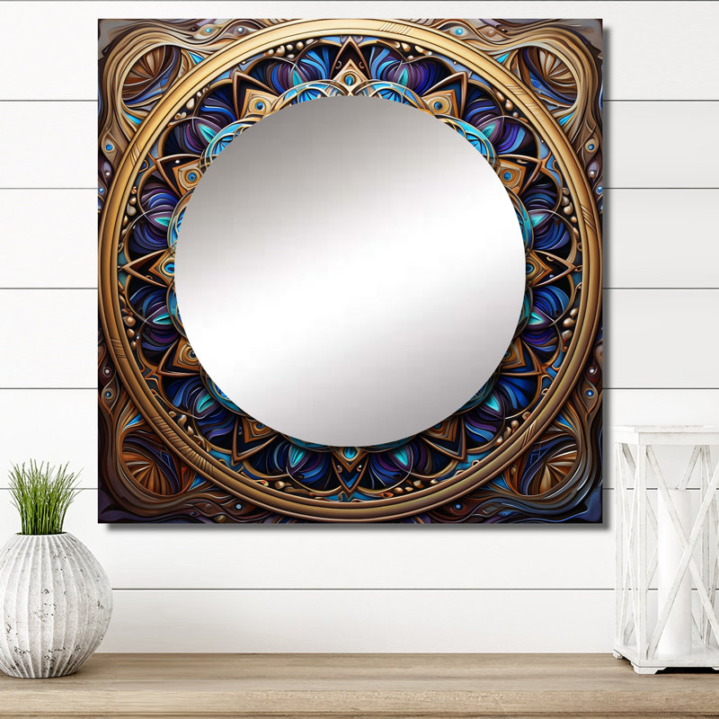Art mural miroir de salon Hyri - Boho Mandala, 36 po x 36 po