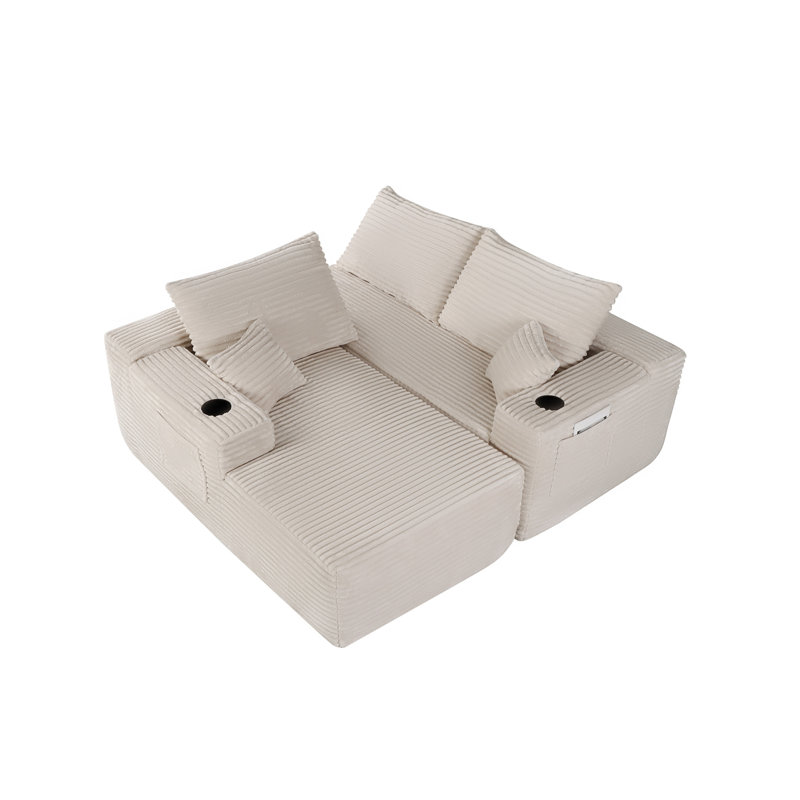 Canapé modulaire 108 po Cloud avec méridienne en forme de L et poches latérales, conception modulaire moderne, assise profonde, canapé rembourré pour le salon / la chambre à coucher, aucun assemblage requis (tissu moelleux), blanc, gauche