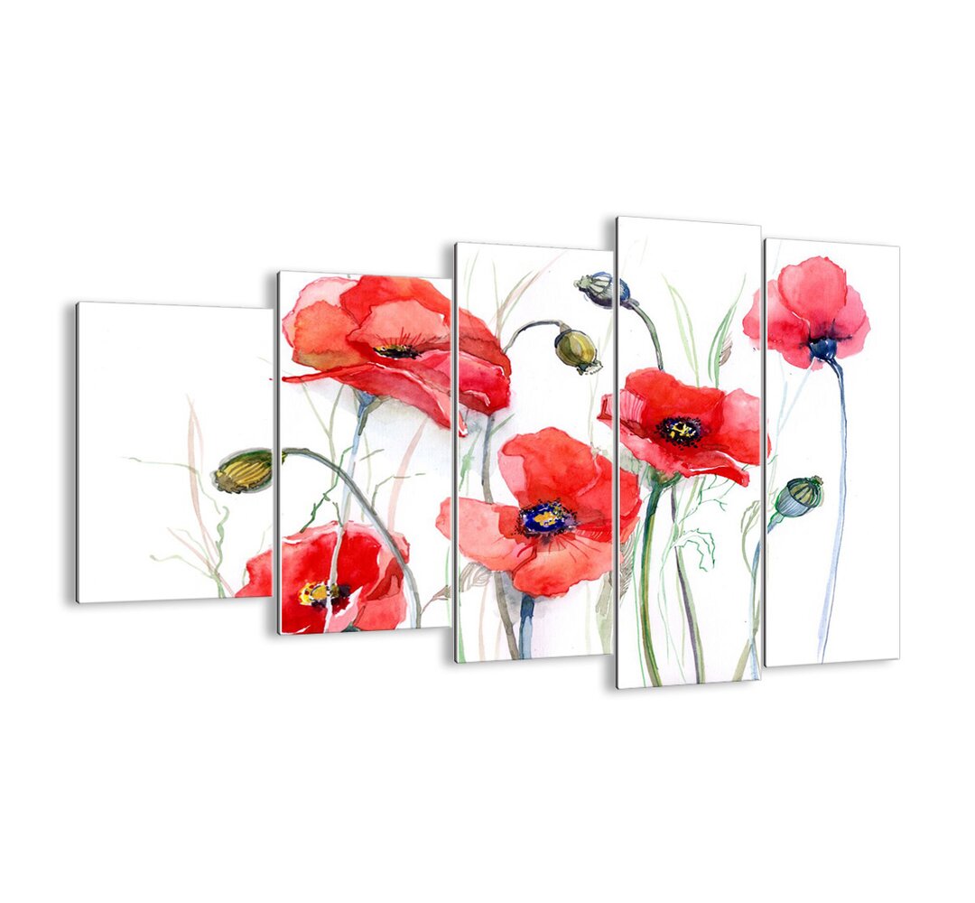 5-tlg. Glasbilder-Set - Grafikdruck „Polish Flowers”