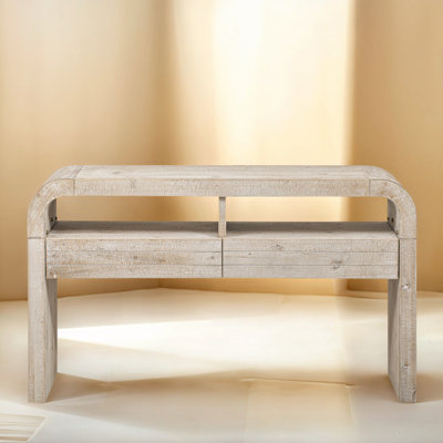 Retro Console Table With Curved Design & 2 Spacious Drawers, Narrow Entryway Table For Living Room Or Hallway