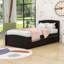 Lit plateforme simple en bois avec lit gigogne et tête de lit-1259657284