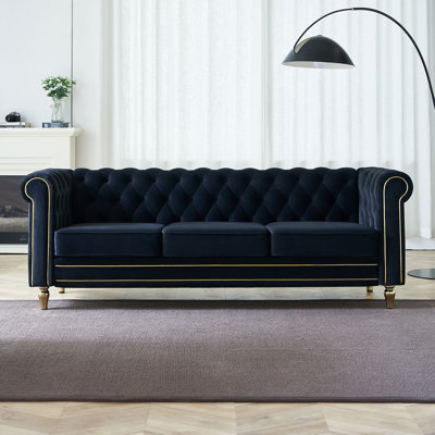 Gevon Velvet Roll Arm Sofa, Chesterfield Sofa for Living Room Upholstered with Smooth,Breathable Fabric