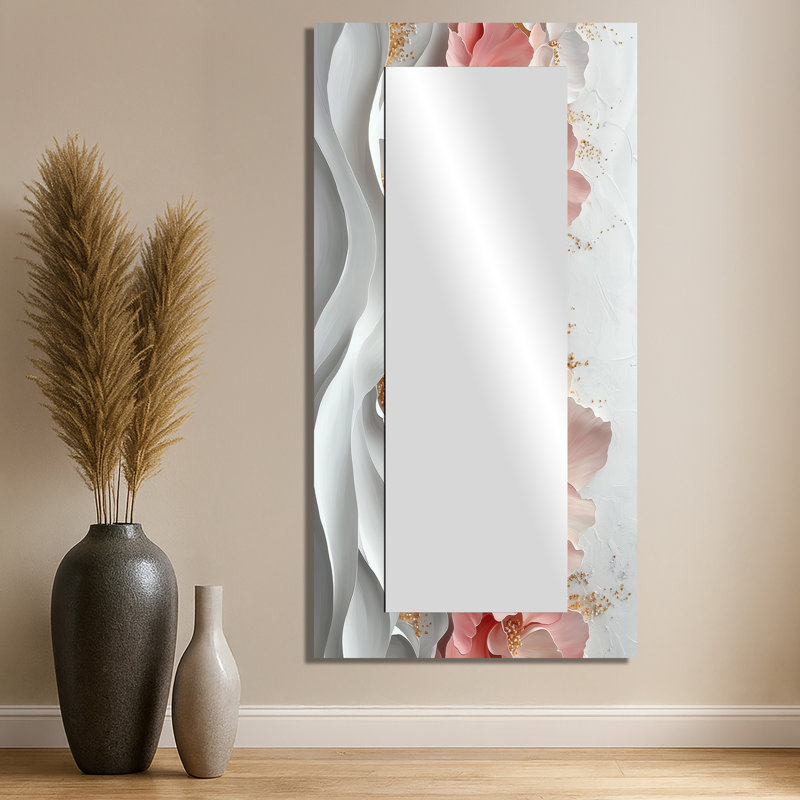 Or rose veiné marbré de pétales de fleurs I - art mural moderne miroir décoratif - imprimé sur métal, 28 po x 55 po