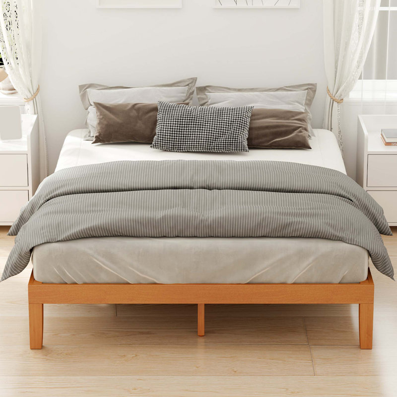 Structure de lit en bois, sans ressorts, base de lit plateforme en bois avec sommier en lattes de pin, Full
