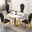 Table de salle à manger sophistiquée en marbre à texture moderne avec base en acier inoxydable pour une utilisation polyvalente dans la salle à manger