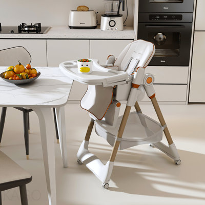 Chaise haute réglable pour bébé de 0 à 6 ans - Siège d'allaitement portable avec ceinture de sécurité, roues verrouillables silencieuses et conception facile à nettoyer