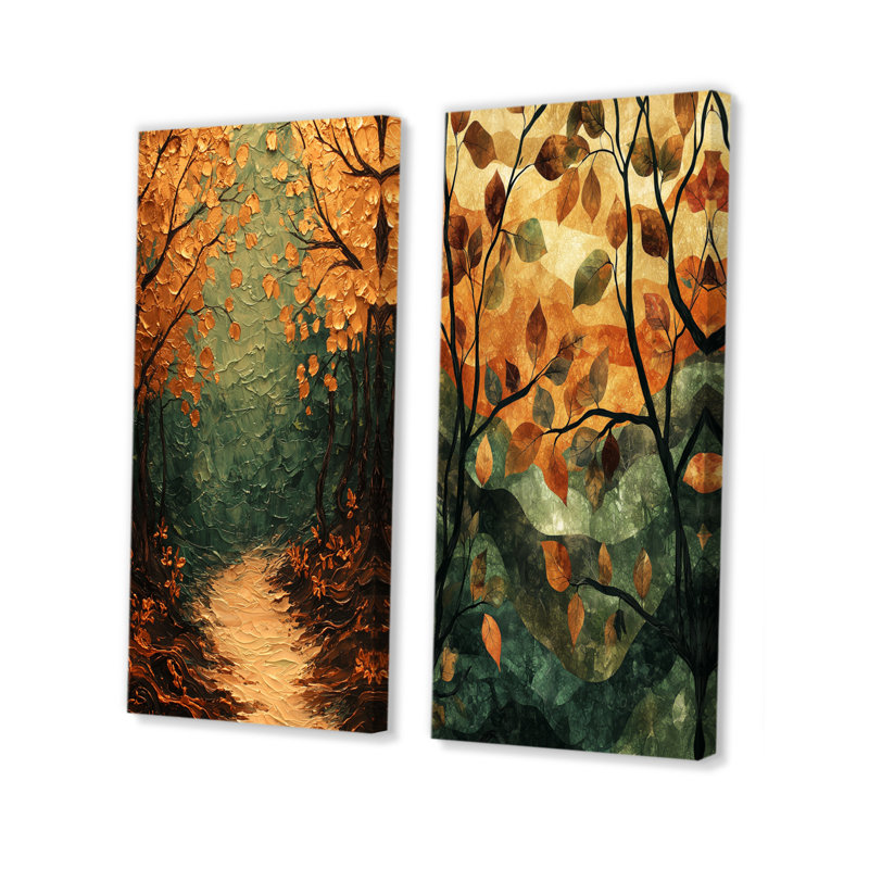 Feuilles de forêt brune, tranquillité I - Art mural floral, collection 2 panneaux, H 40 po x l 41 po, Toile tendue