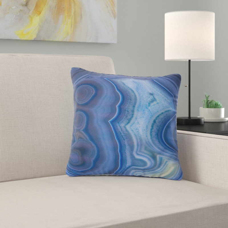 Blue Agate Stone Design - coussin imprimé abstrait, 16 po x 1 po, Coussin décoratif