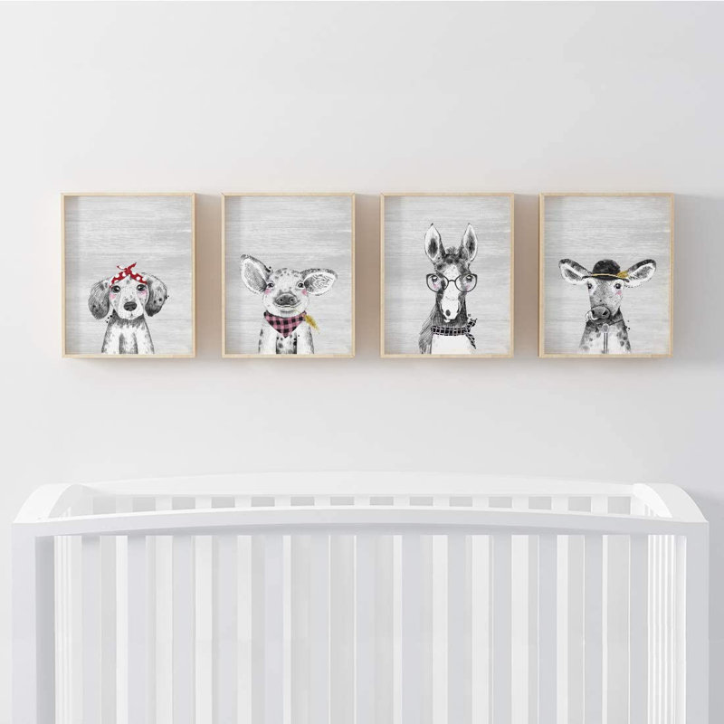 « hipster animals », ensemble de 4 pièces pour l’impression sur papier, chien, porc, vache amusant Cundick, Gris