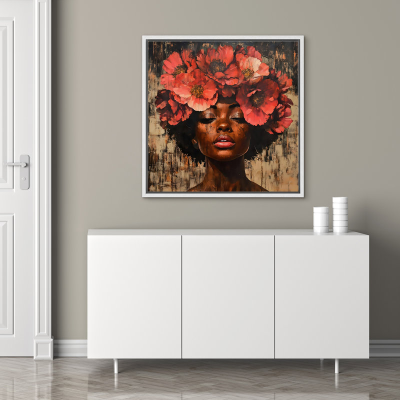 «Elegance Red Floral Crown», chambre à coucher rétro, œuvre d'art classique sur toile encadrée, H 16 po x l 16 po
