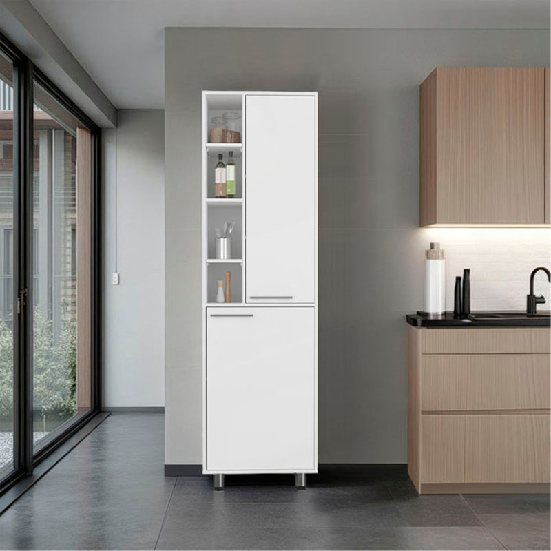 Garde-manger Burton avec 2 portes, tablettes réglables, tablettes latérales, armoire de rangement compacte pour l'organisation de la cuisine