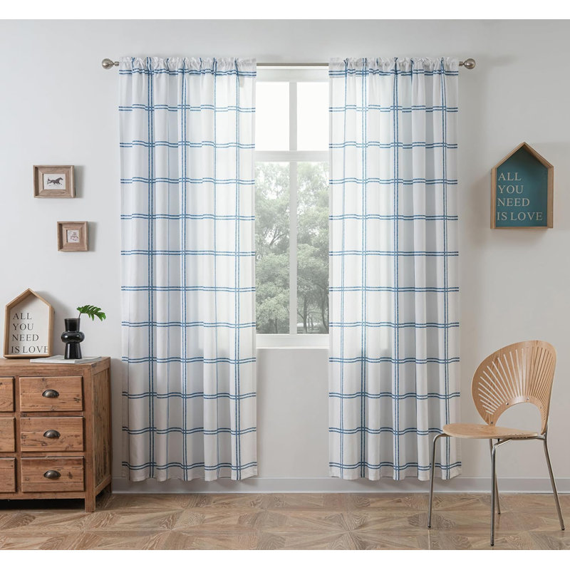 Chinani Semi Sheer Curtain Pair, Navy, 52" W x 84" L