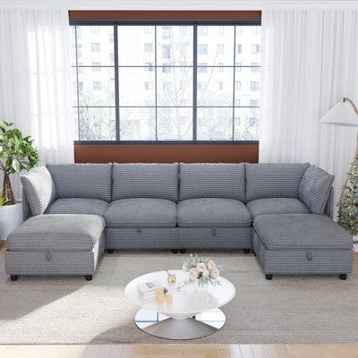 Modular Sectional Sofa, Convertible Sofa Seat With Storage, Sleeper Sectional Sofa Set, Fabric Flexible Modular Combinations for Living Room(6seats)