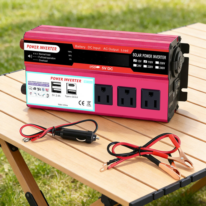 Onduleur 12V à 110V, onduleur de voiture 5000W avec ports 3AC + 3USB + 1Type-C, idéal pour le camping et l'utilisation d'urgence en plein air