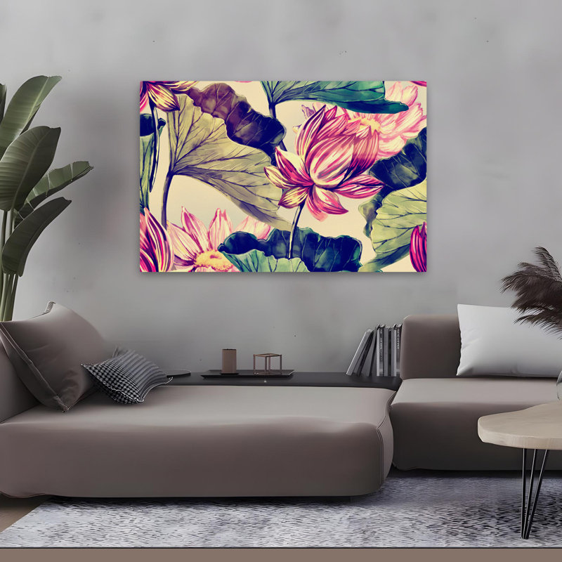 Nénuphar - floral, nature morte, fleurs tropicales, H 32 po x l 48 po