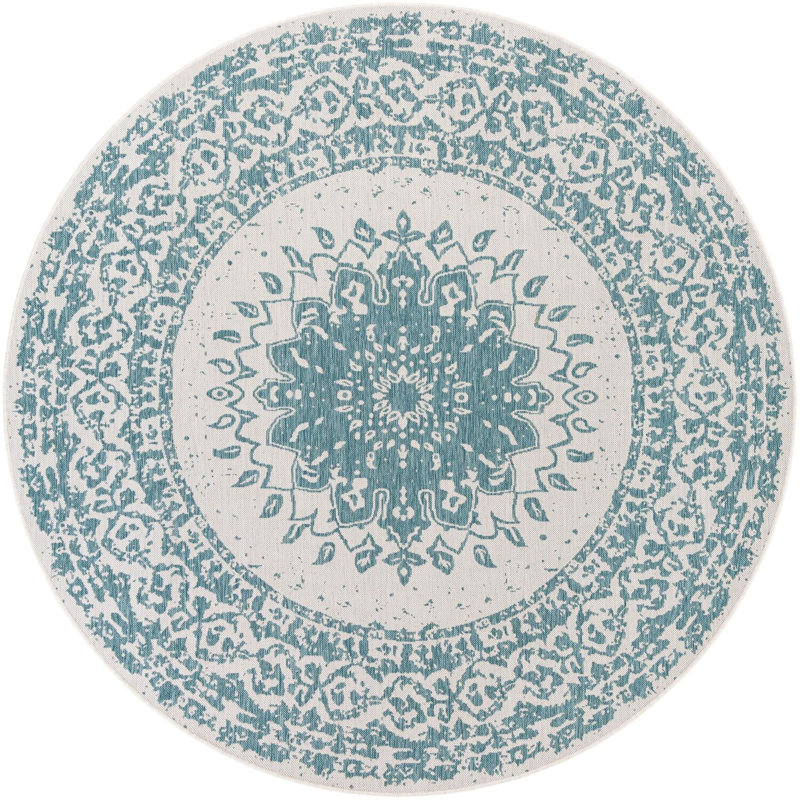 Contemporary Hintz Area Rug Aqua Color, Round 7'10"