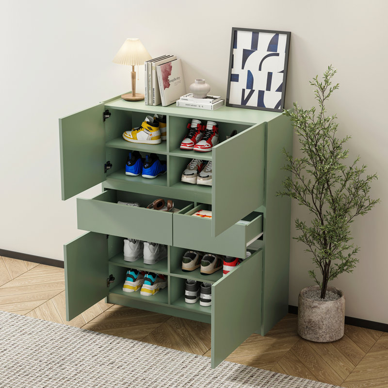 Armoire de rangement en bois avec 4 portes et 2 tiroirs