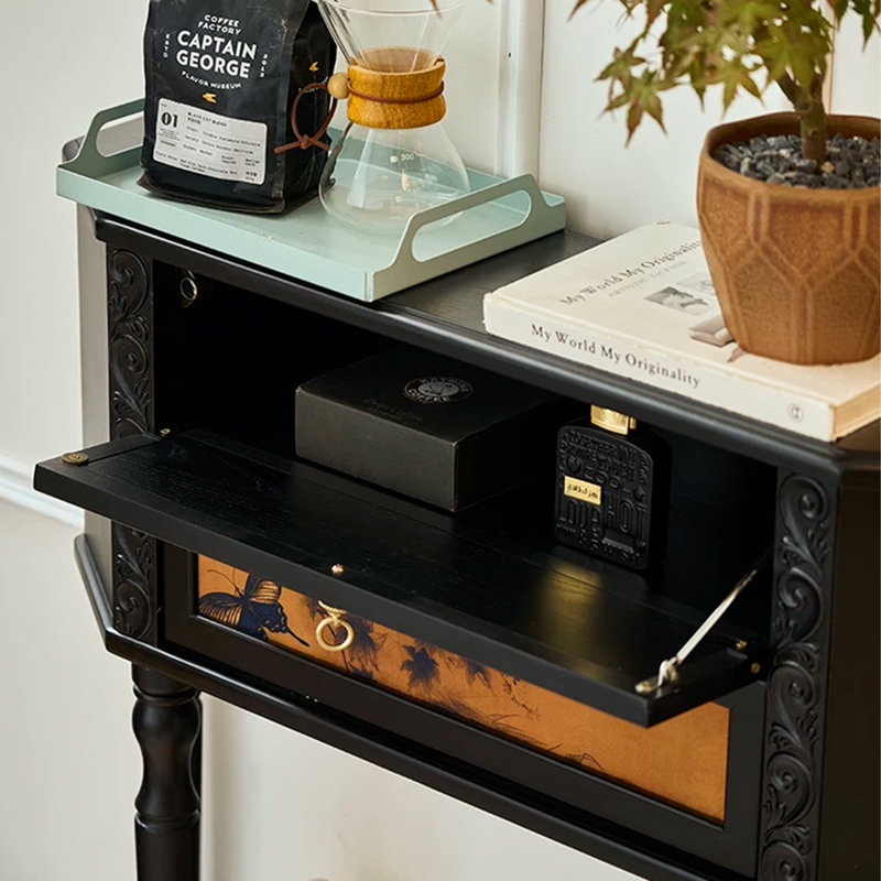 Console en bois massif noir et brun, 31.5