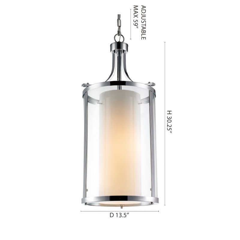 Luminaire suspendu en verre chromé 1 lumière Transitoinal , H 30,28 po x l 13,5 po x P 13,5 po