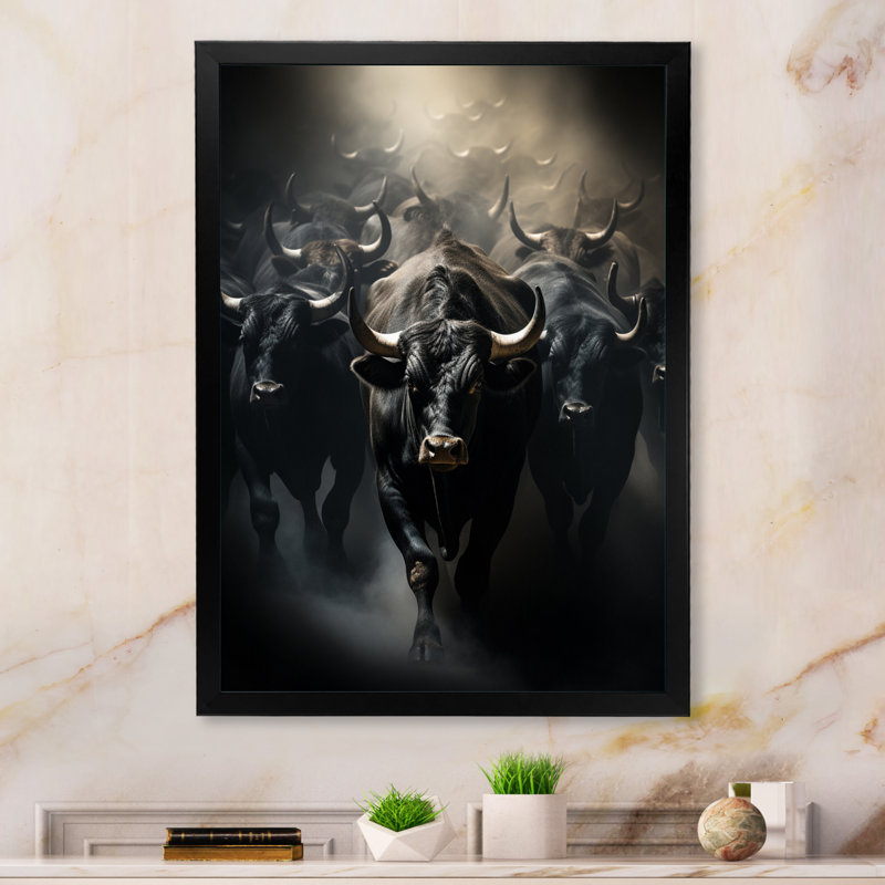 Alnath, bovins, harmonie en monochrome sur toile, Cadre photo noir, H 20 po x l 12 po x P 1 po