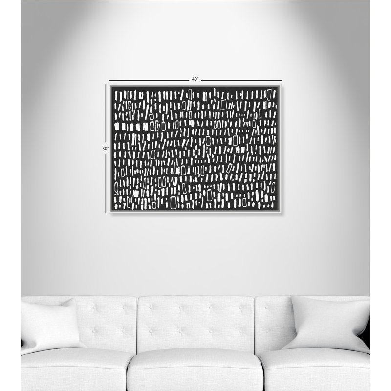 « tribal code-floater », peinture sur toile, Cadre blanc, H 30 po x l 40 po x P 2 po