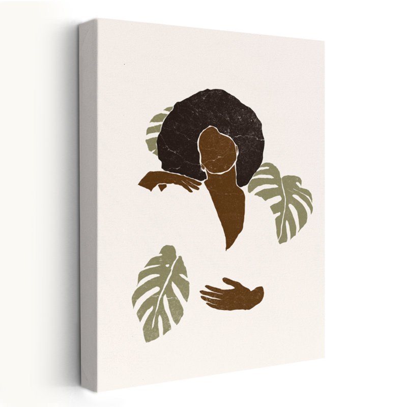 Boho Monstera Leaves II - Art tropical figuratif multicultural, H 24 po x l 16 po
