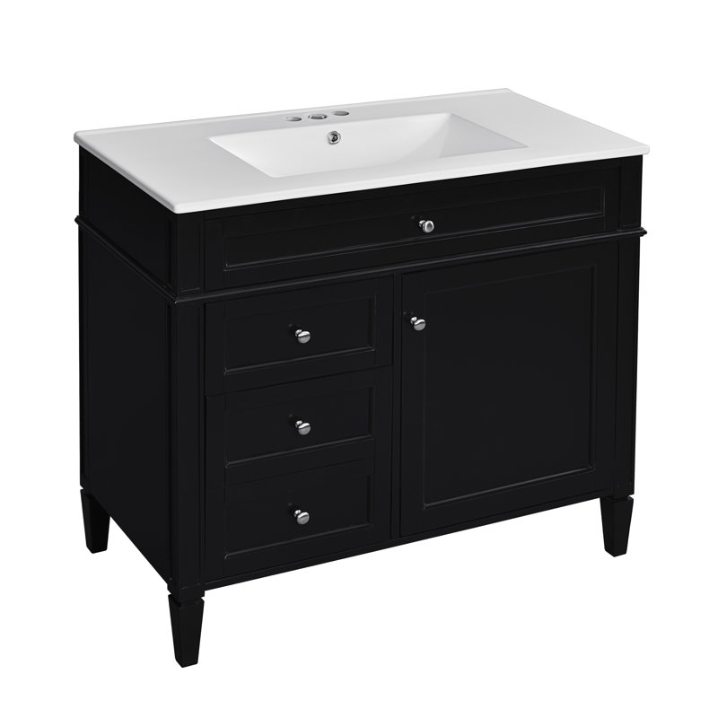 Dannylynn Bathroom Vanity with Top Sink, Bathroom Storage Cabinet with 2 Drawers and a Tip-out Drawer, Black