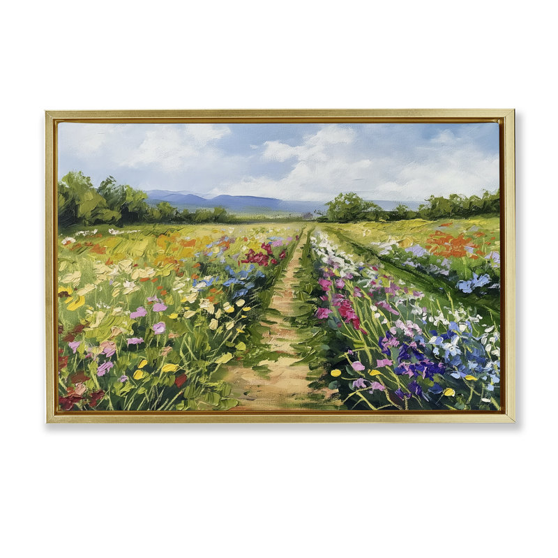  Toile flottante encadrée «Bright Wilded Wildflower Path» par LSR Design Studio, H 21 po x l 31 po