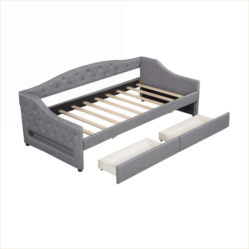Clean Elegant Silhouette Cool Gray Solid Wood Upholstered Twin XL Daybed With LED And Storage Drawers For Bedroom Seating And Sleeping