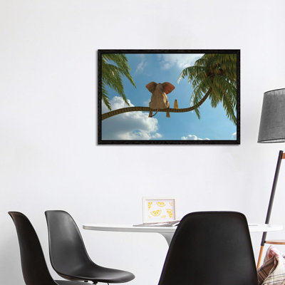 Elephant and Dog Sit on a Palm Tree 1 Piece Wall Art on Canvas