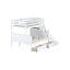 Lit superposé simple au-dessus de double avec 2 tiroirs, glissière, tablettes, échelle, lit superposé en bois d'hévéa avec glissière, tiroirs, blanc