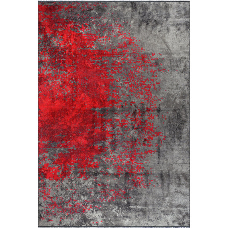 Rapture Gray/Red Luxury Area Rug, Rectangle 7'10" x 11'2"