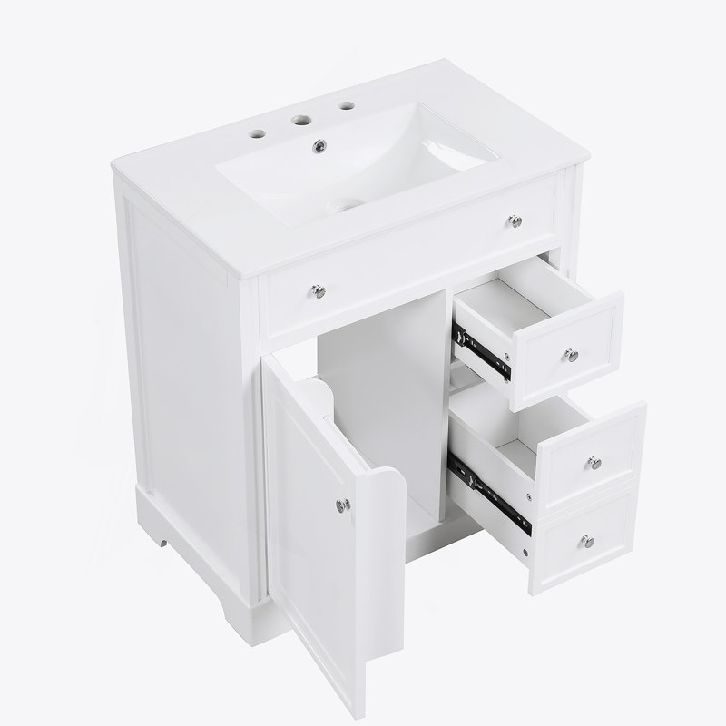 Meuble-lavabo avec comptoir, meuble-lavabo avec porte et deux tiroirs