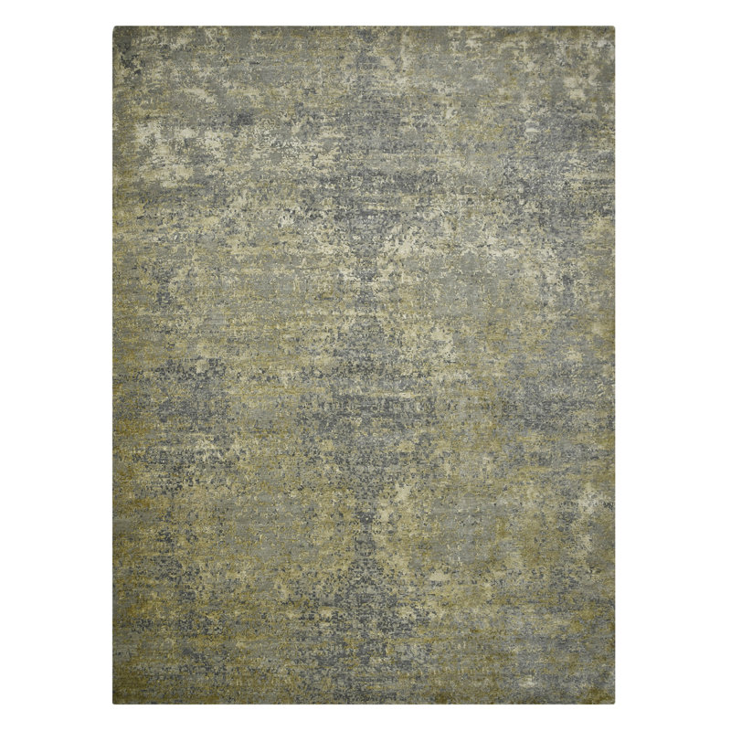 Mystique Lucci Hand-Knotted Wool/Silk Area Rug in Gold/Gray, Rectangle 10' x 14'