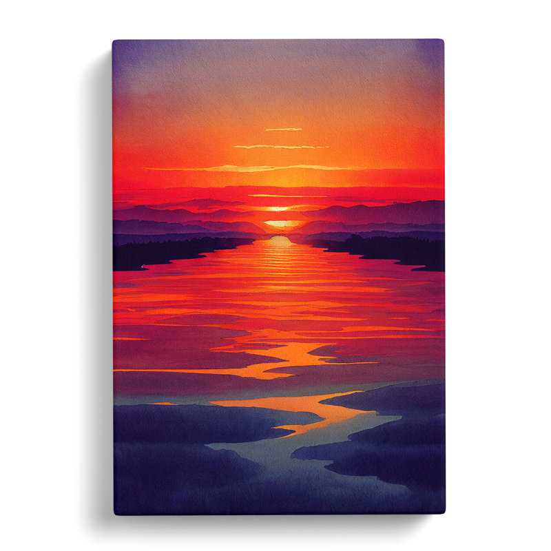 Sunset Watercolour Art No.4 - Wrapped Canvas Painting, 50cm H x 35cm W x 3cm D