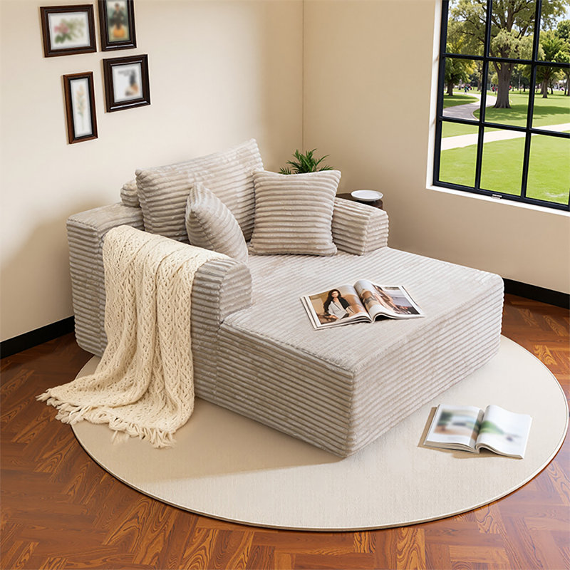 61" Cloud-Like Convertible Sofa Bed - No Assembly Required, Oversized Wide Backrest, Thick Dual Pillows, Deep-Seat Upholstered Corduroy Boneless Couch for Living Room & Bedroom