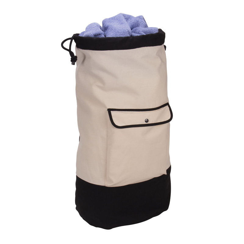 Laundry Duffle Bag with Adjustable Shoulder Straps, Poly‑Cotton Canvas, Drawstring Top and Snap Pocket