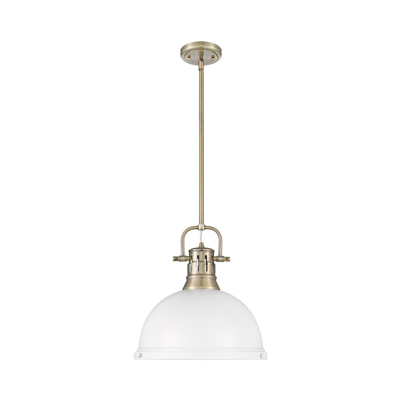Luminaire suspendu 1 lumière avec tige Bryceton, Laiton vieilli, Blanc mat