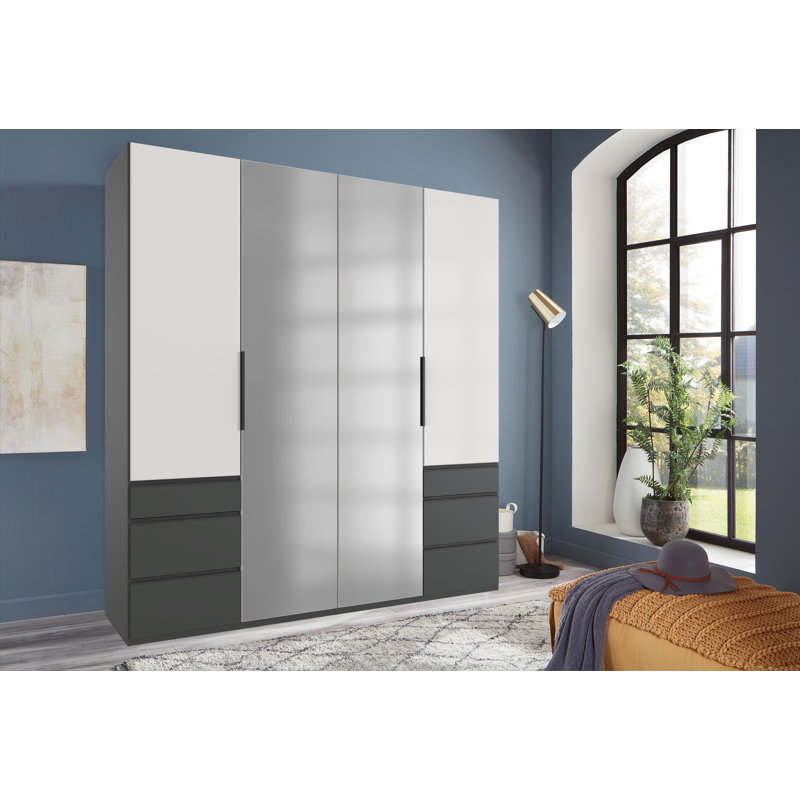 Guardino 4 Door Wardrobe, 216cm H x 200cm W x 58cm D, White/Graphite