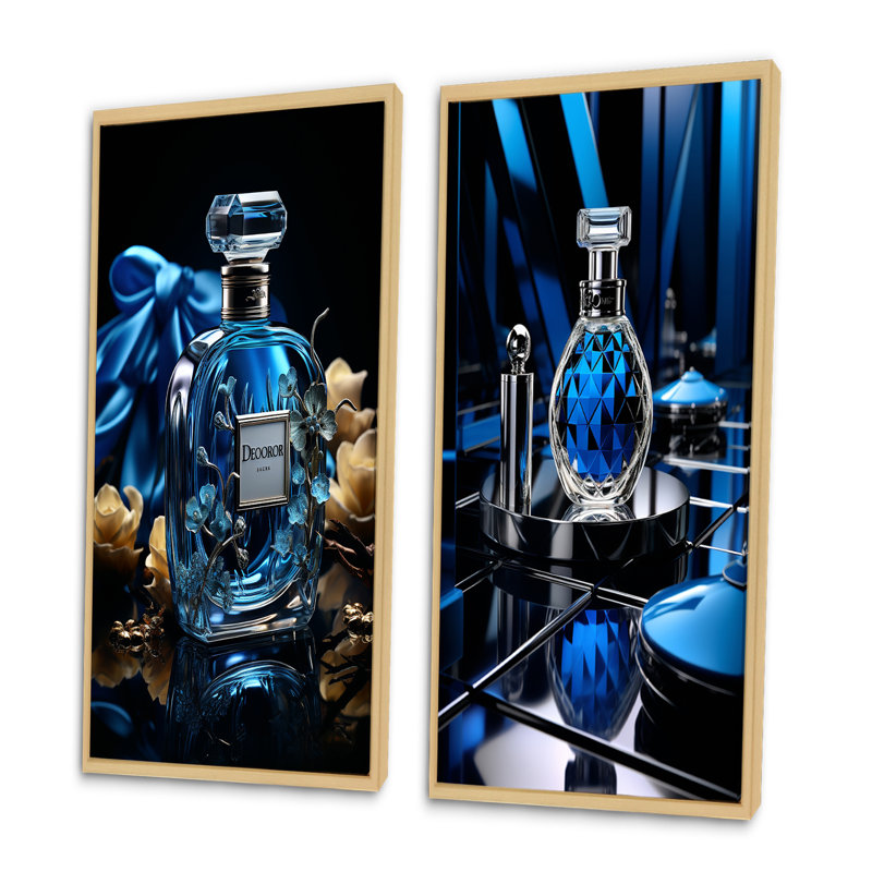 «Fashion Blue Perfume Delight» - 2 pièces, Encadrement brun, H 32 po x l 32 po