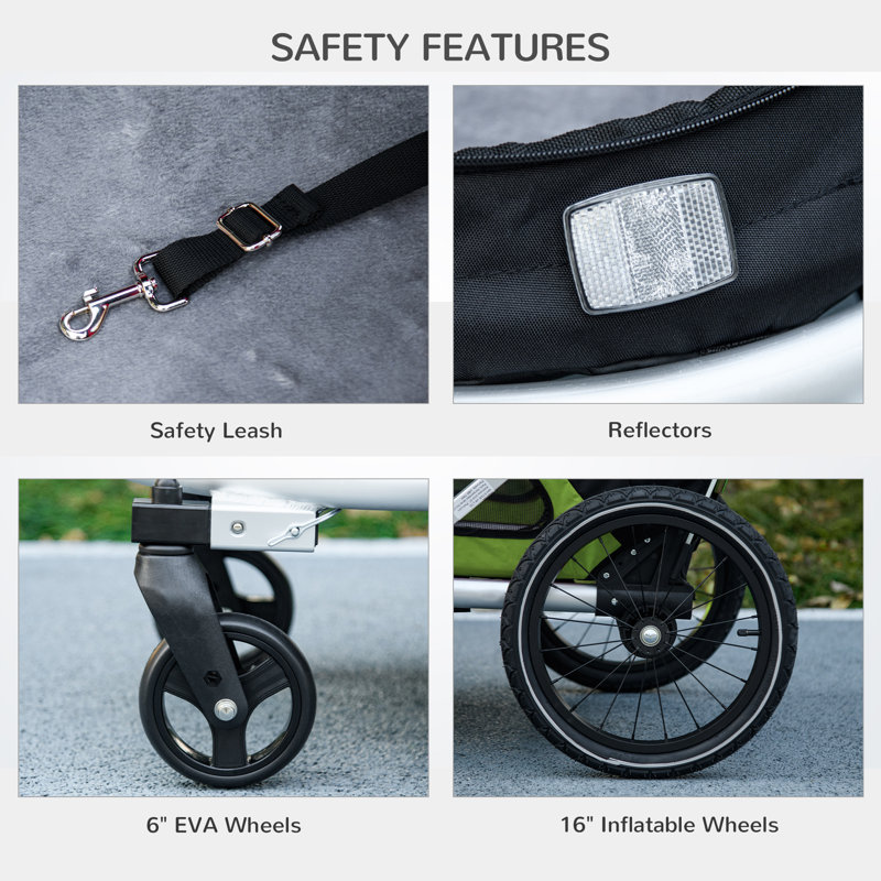 Green Foldable Dog Bike Trailer with Aluminum Frame