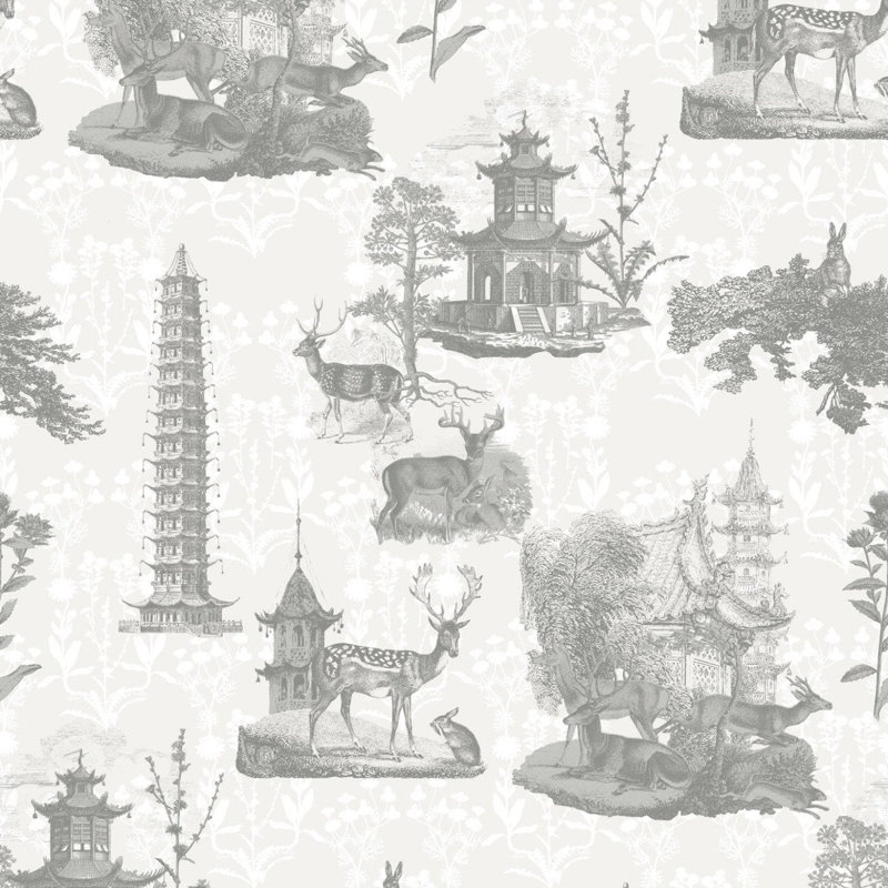 The Signature Pagoda Toile 10' L x 24" W Wallpaper Roll, Charcoal, Faux Grasscloth, Non-pasted