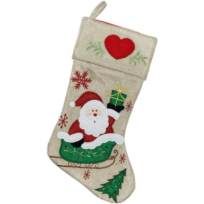 Chaussette de Noël 19 po rouge et verte en traîneau brodé