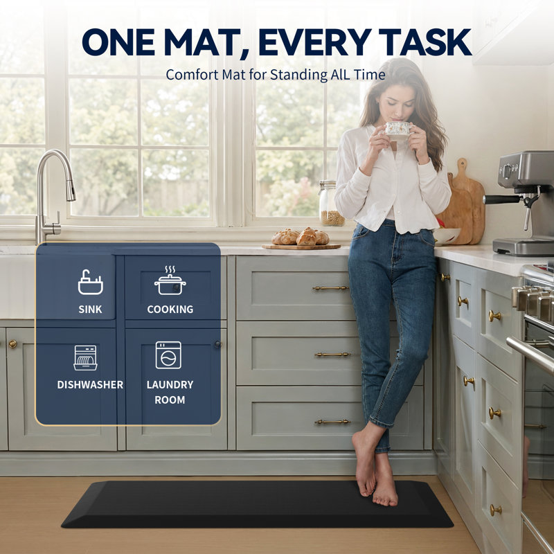 Tapis de cuisine anti-fatigue en mousse à mémoire de forme et antidérapants, Rectangle 20 po x 48 po, Noir