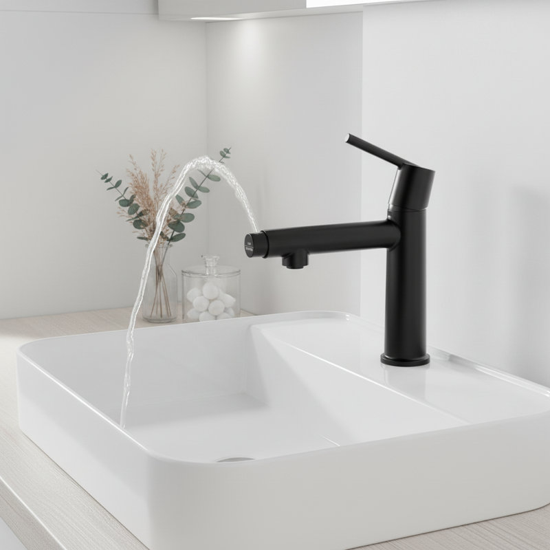 Modern 2-in-1 Fountain Bathroom Faucet(Set of 2), Matte Black