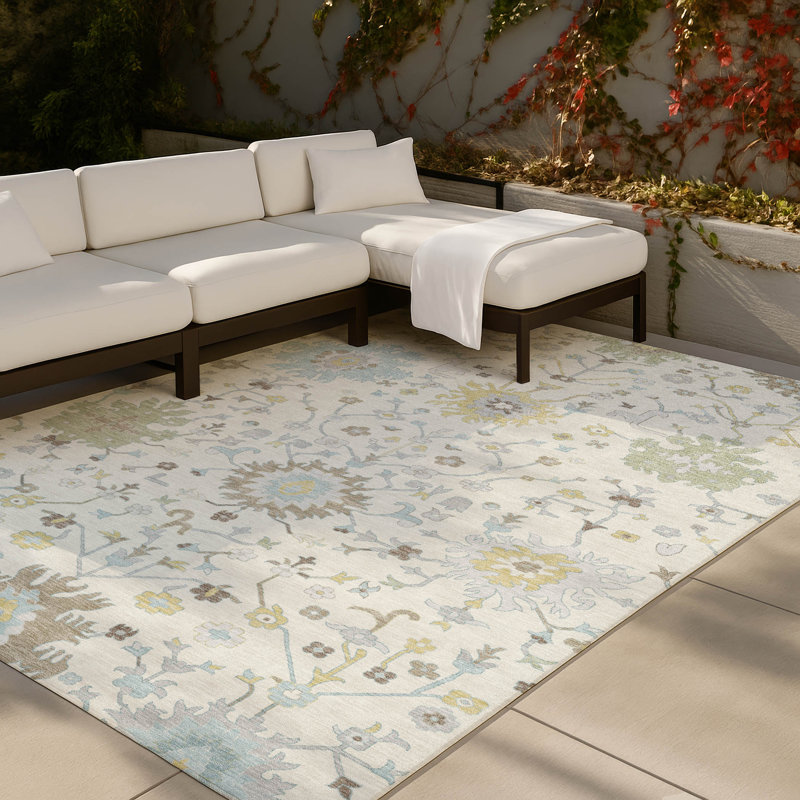 Tapis traditionnel lavable à la machine intérieur / extérieur ACN2609, Ivoire ivoire, 3 pi x 5 pi