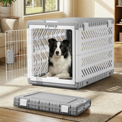Cage pliable pour chiens moyens et grands, avec deux roues et poignées, montage sans outil, idéal pour les voyages et les espaces intérieurs et extérieurs.