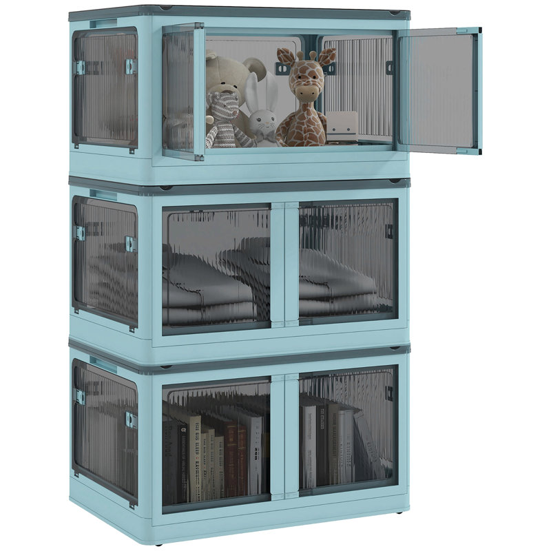 Stackable Storage Bins With Lids, Wheels, And Collapsible, Blue/Gray