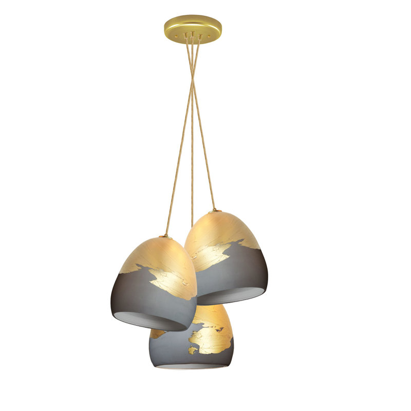 Luminaire suspendu en forme de dôme à 3 lumières, H 48 po x l 18 po x P 18 po